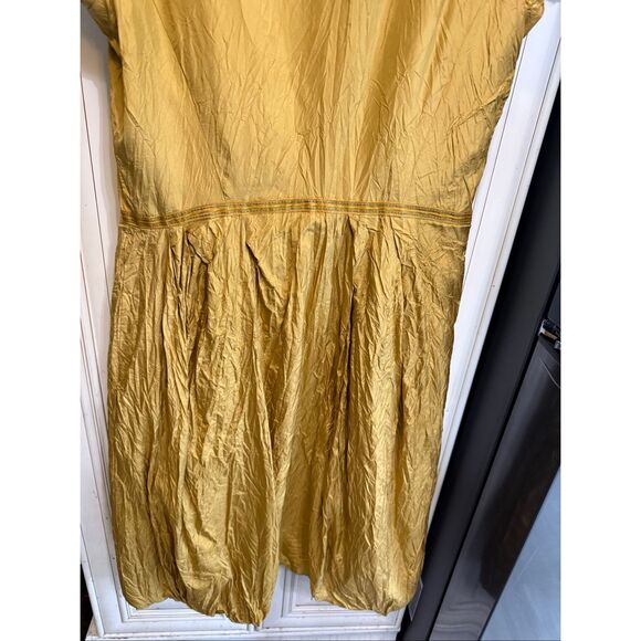 Nicole Miller Collection Womens Half Button Front Crinkle Sheath Dress Gold Sz 6 - Picture 4 of 7